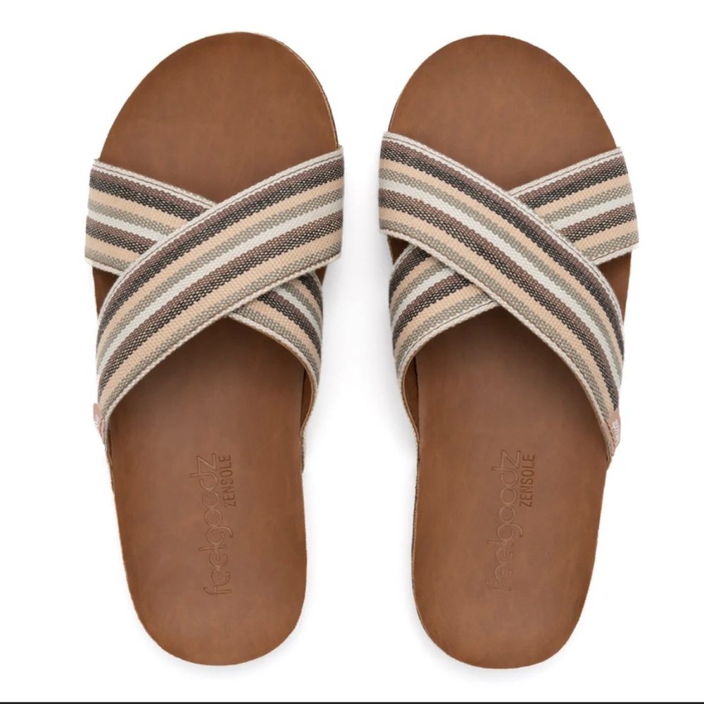 Women’s Feelgoodz Zensole™ Cascades Sandbar neutral striped slides 10